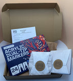 Gift Boxed kit of Six 12cm Coasters plus Acrylic Paint Pens